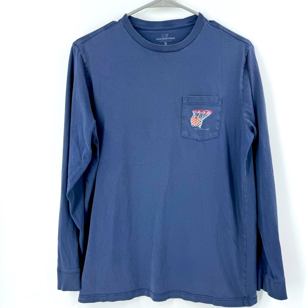 Vineyard Vines Navy Long Sleeve Pocket Tee with Multicolor Pocket Graphic XL 18